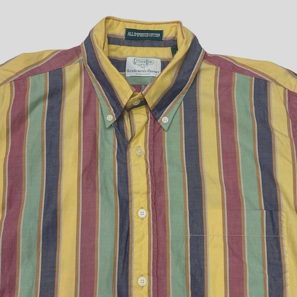 Vintage Gitman Bros Shirt Mens Large Yellow Striped Button Up Short Sleeve USA - Picture 3 of 7